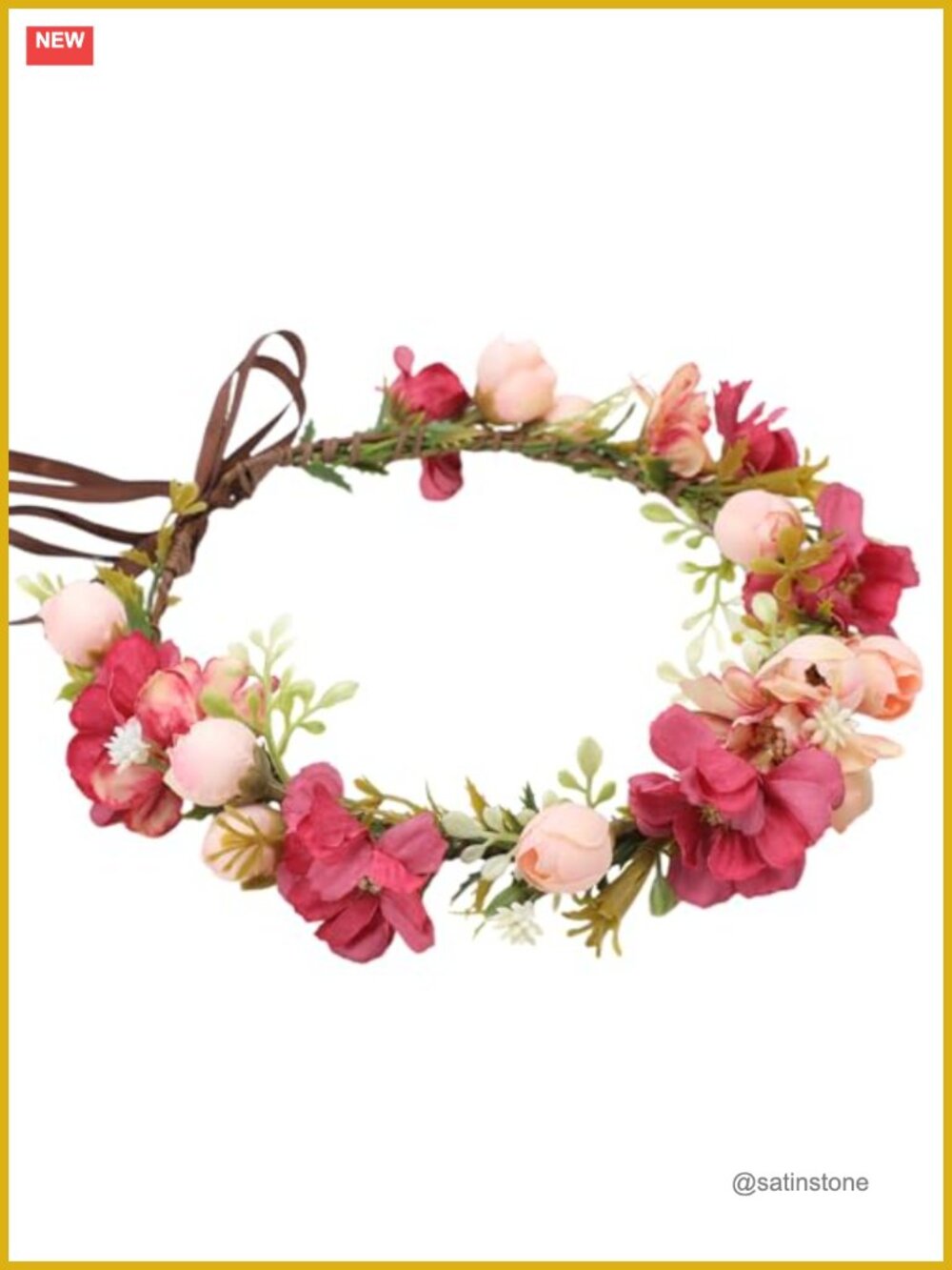 Handmade Rose Floral Headband Adjustable Ribbon Bridal Flower Crown